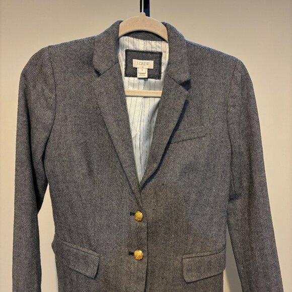 J. Crew Wool Blend Herringbone Goldtone Button Blazer - Picture 5 of 13